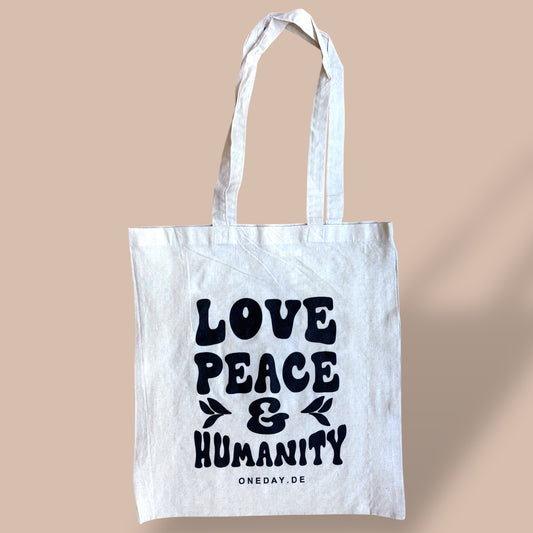 Baumwolltasche „LOVE, PEACE & HUMANITY”