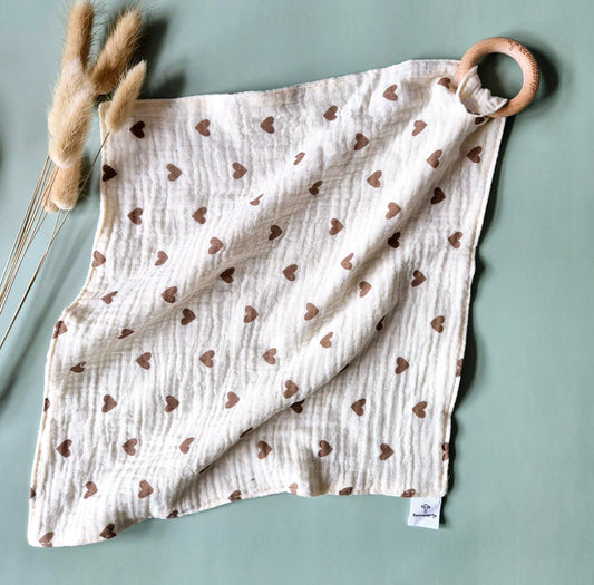 Kuscheltuch mit Beißring - Herzen